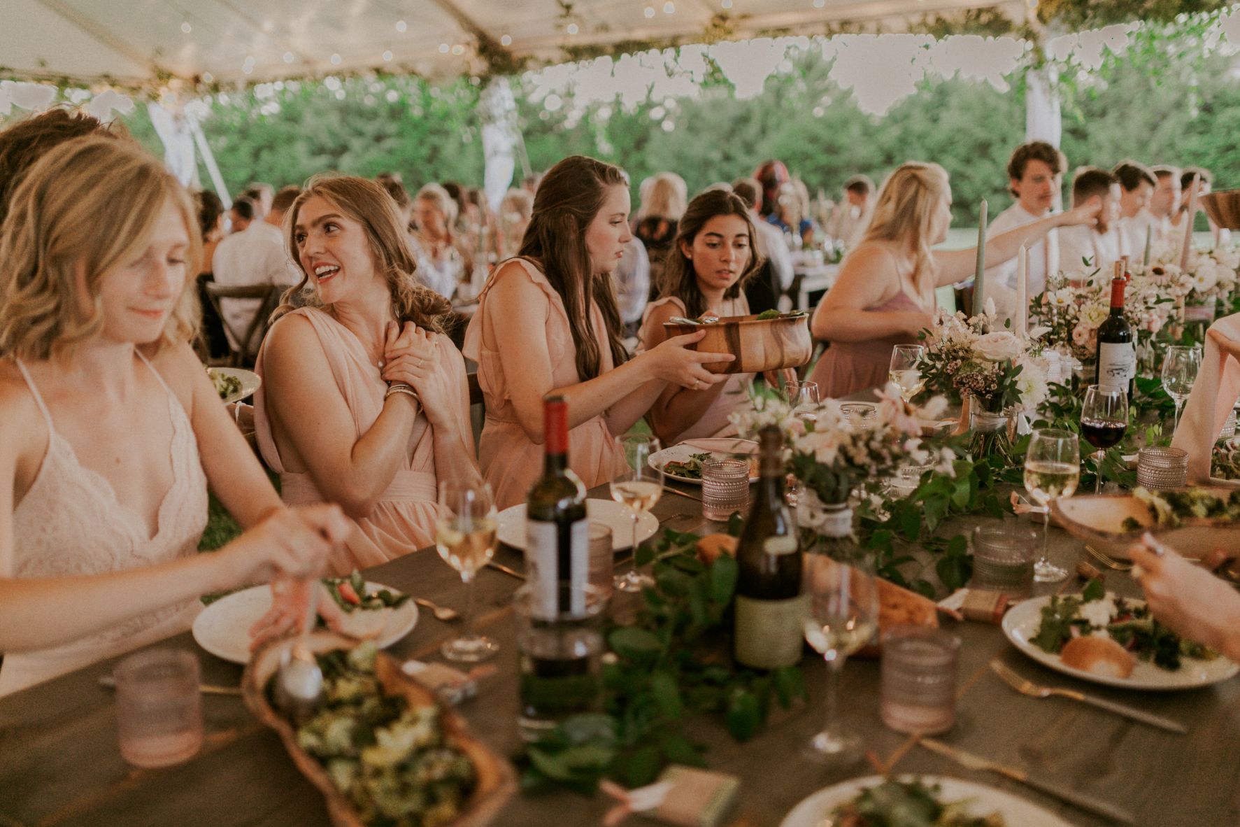 007-NE-Dallas-Wedding-Farm-Table-Bridesmaids-Family-Style-Judy-Cordell-Events