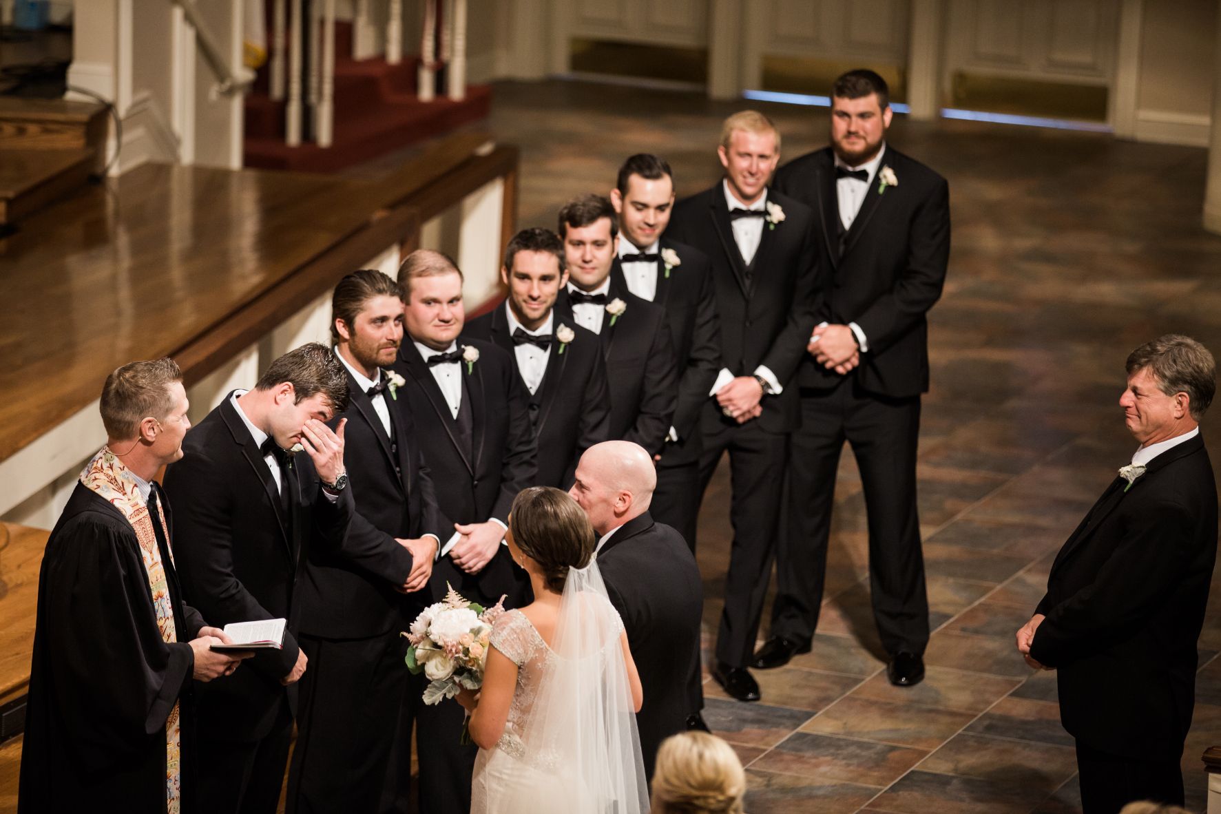 TD-011-Classic Wedding-Groom First Look-Groom-Bride-Groomsmen-Dallas Wedding-JudyCordellEvents