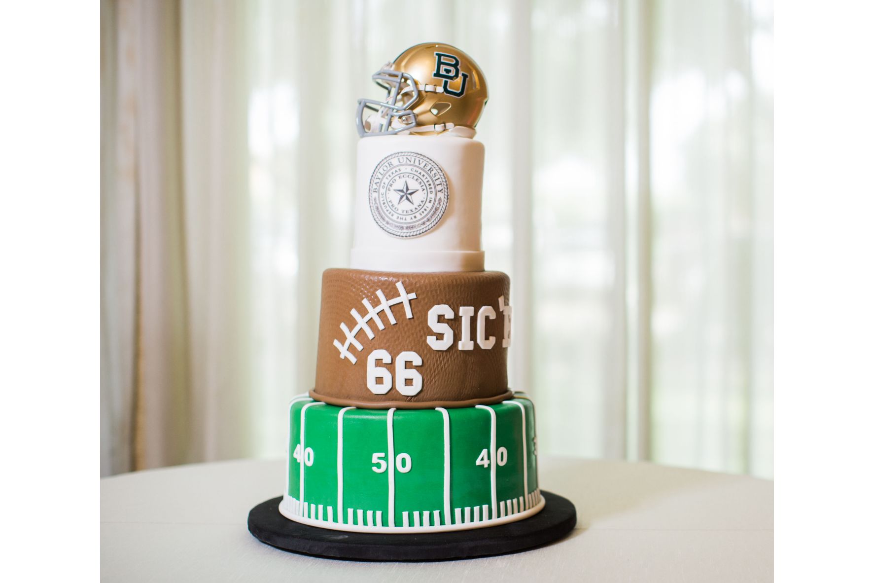 TD-021-Classic Wedding-Dallas Wedding-Blush Wedding-Grooms Cake-Football Cake-Baylor Bears-JudyCordellEvents